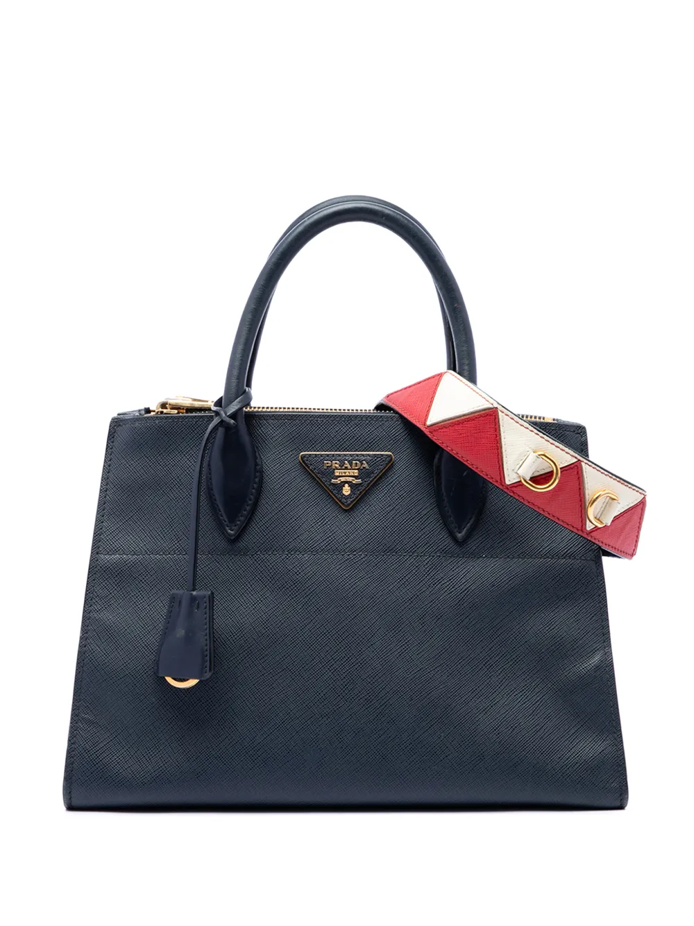 Prada Pre-Owned 2010-2026 City Calf Trimmed Saffiano Greche Paradigme Bag satchel - Blu