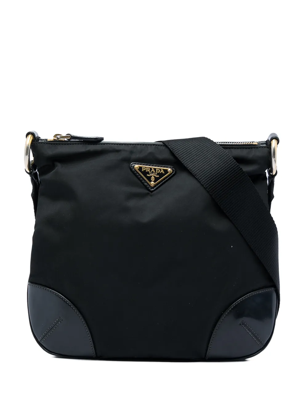 Prada Pre-Owned 2013-2026 Leather Trimmed Tessuto Zip Top crossbody bag - Nero