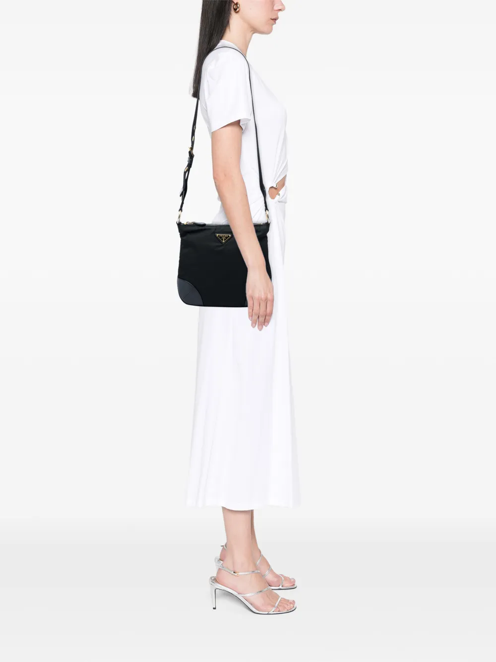 Prada Pre-Owned 2013-2026 Tessuto crossbodytas met leren afwerking en rits Zwart
