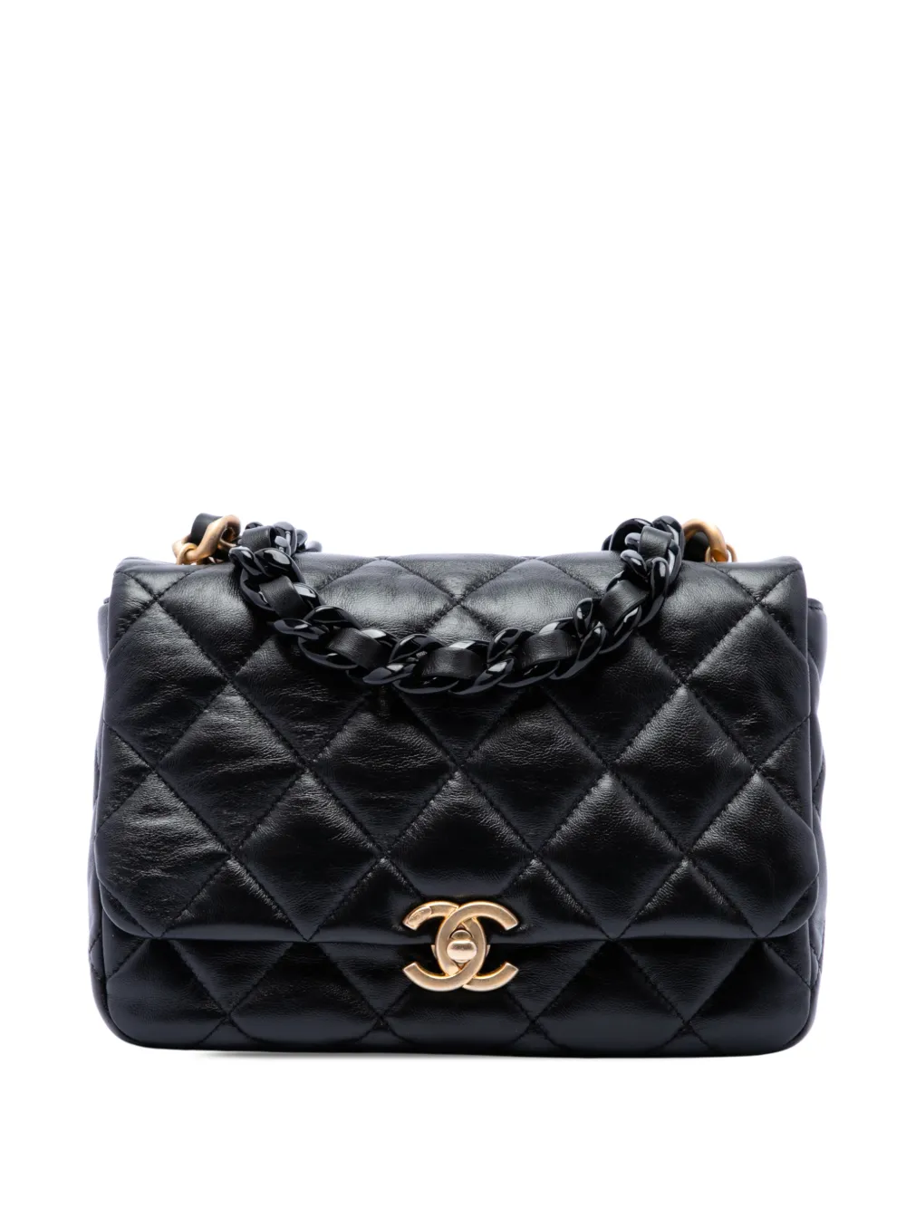 CHANEL Pre-Owned 2021-2026 Small Quilted Lambskin Lacquered Chain Flap crossbody bag - Nero