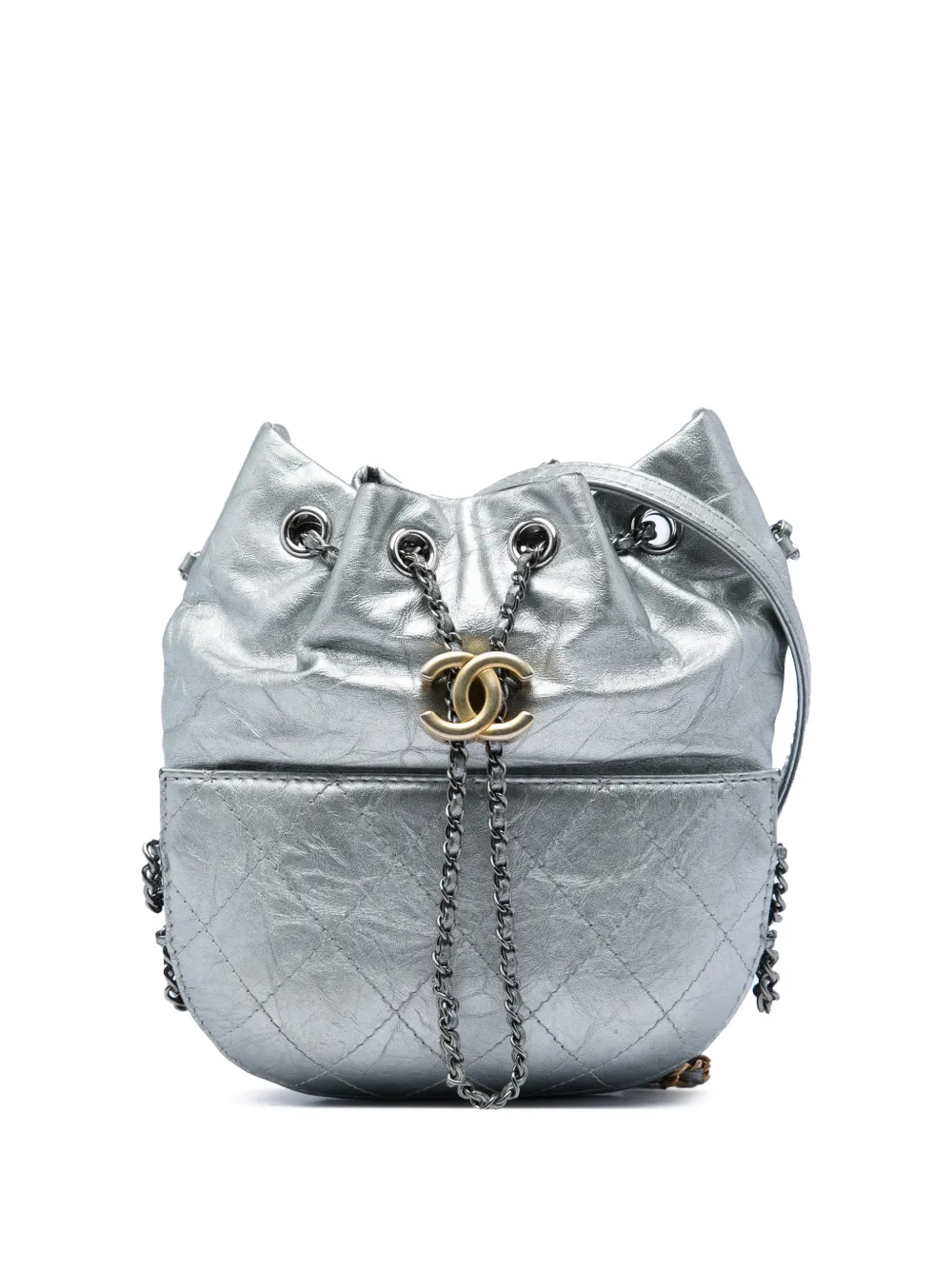 CHANEL Pre-Owned 2016-2017 Small Quilted Metallic Aged Calfskin Gabrielle bucket bag - Argento