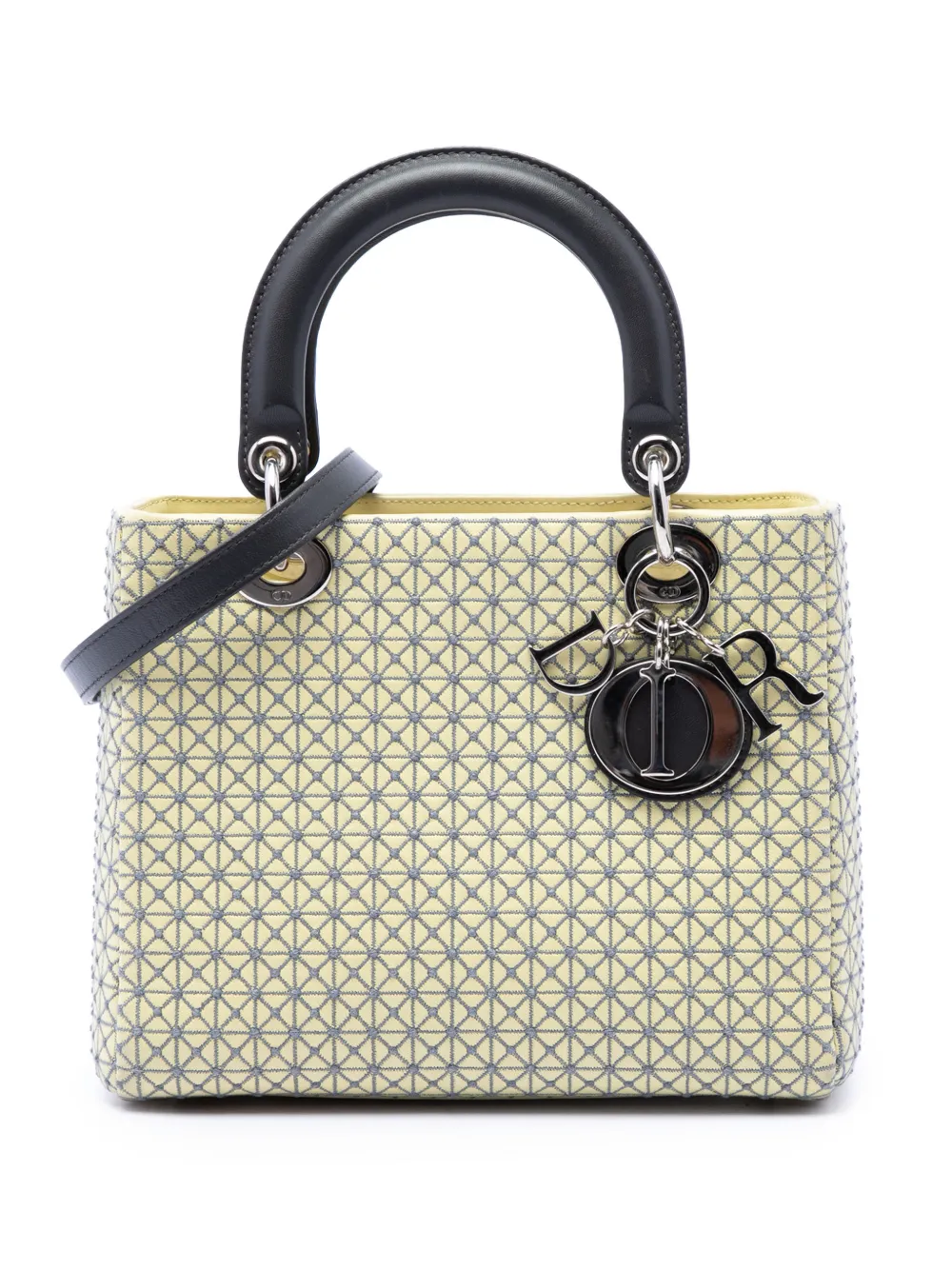 Christian Dior Pre-Owned 2013 Medium Embroidered Lambskin Microcannage Lady Dior satchel - Giallo