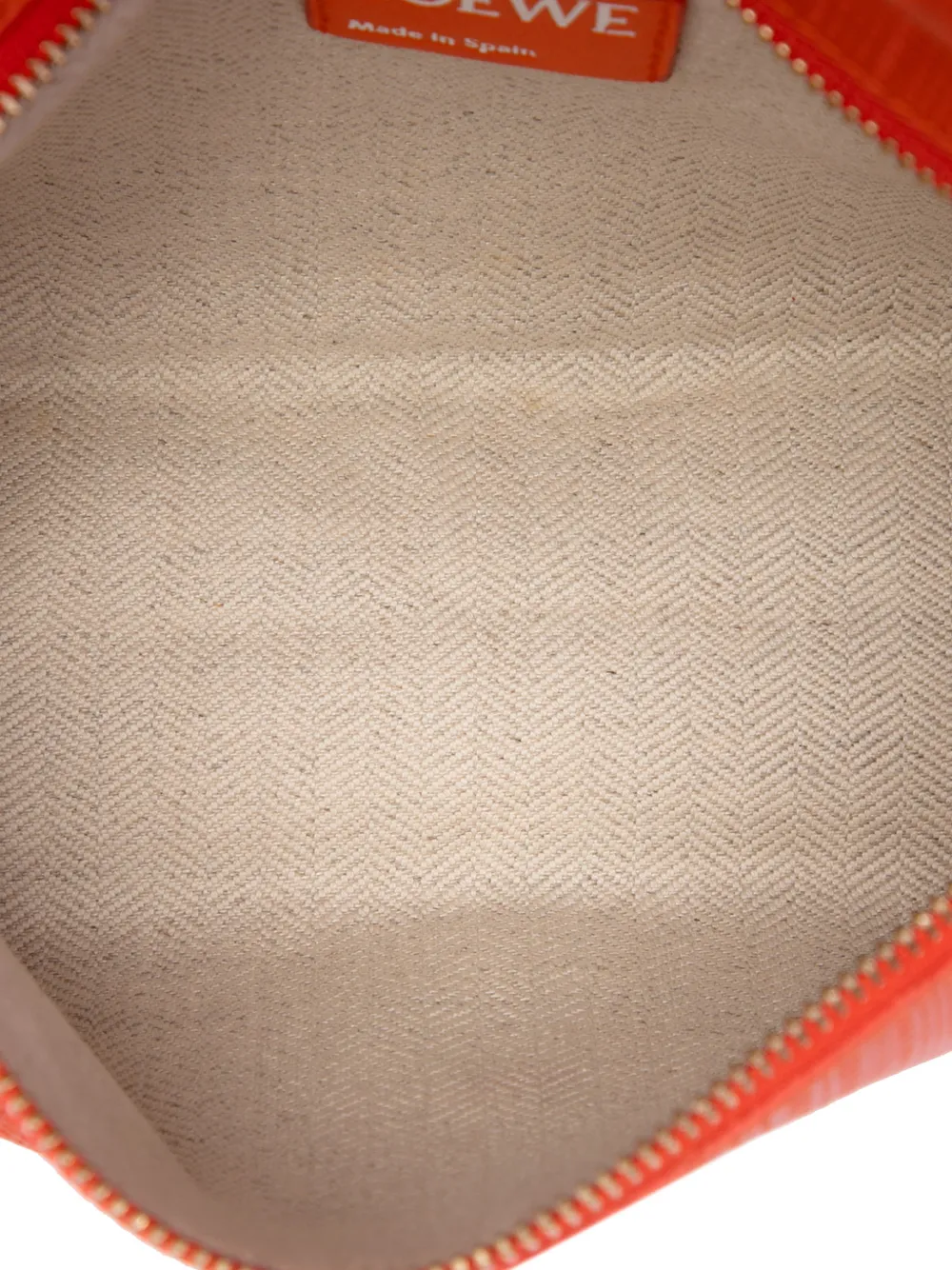 Pre-owned Loewe 2015 Linen Embossed Calfskin Anagram Vega Crossbody Bag In Orange