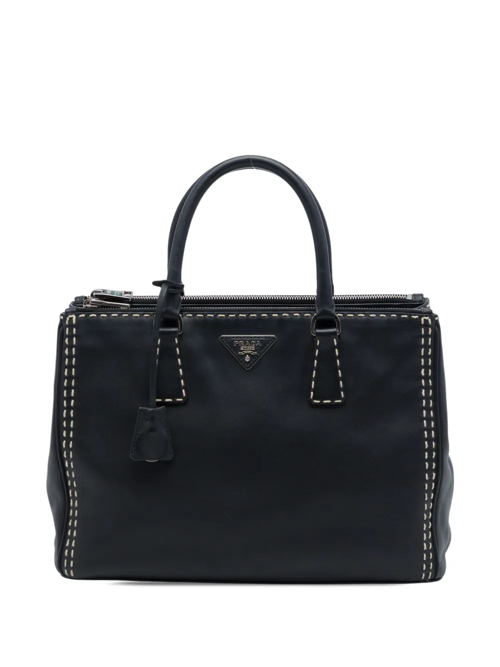 Prada Pre-Owned 2010-2026 Medium City Calf Hand Stitched Galleria Double Zip satchel - Nero
