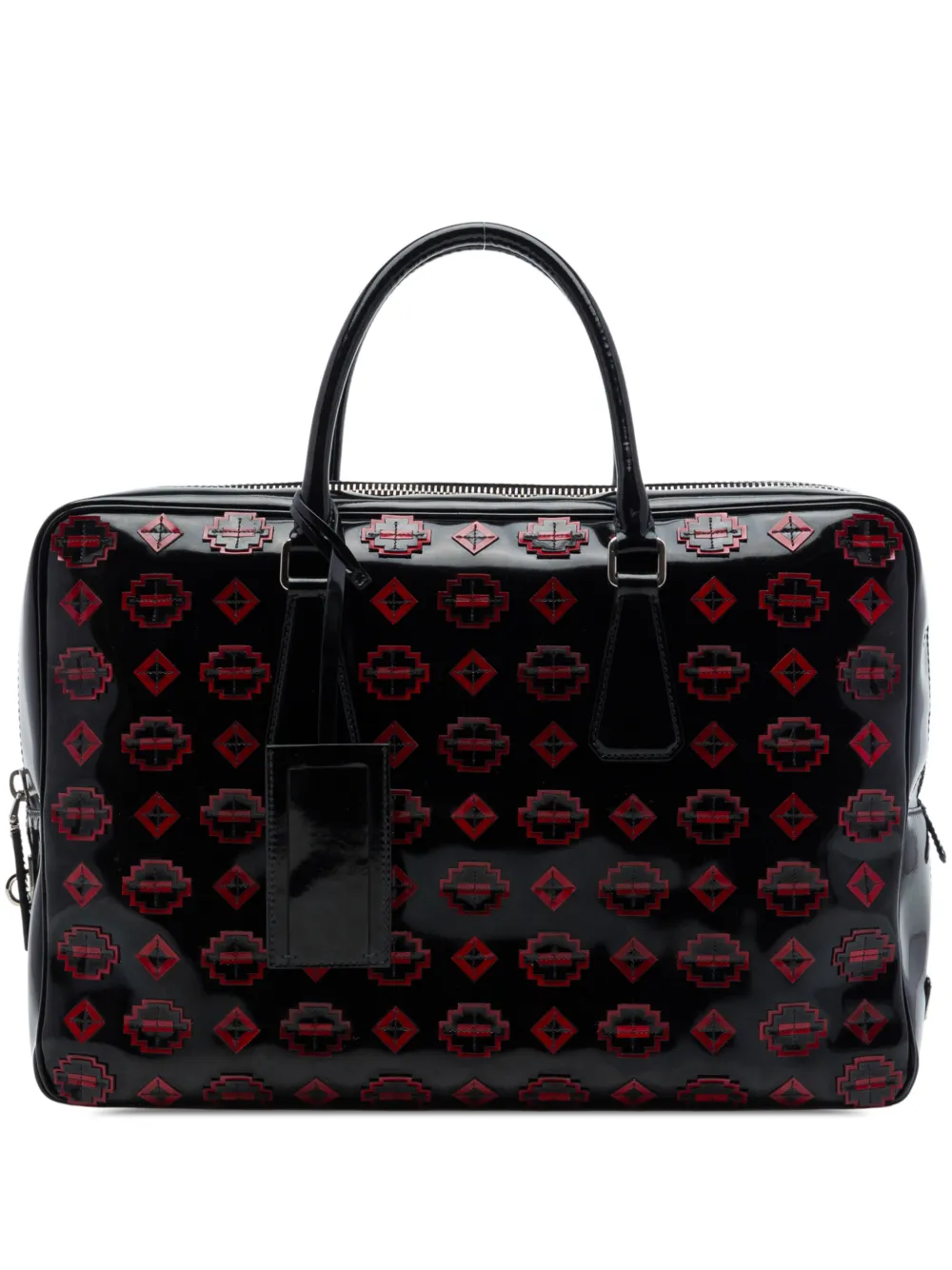 Prada Pre-Owned 2013-2026 Spazzolato leren aktetas met geometrische applicatie Zwart