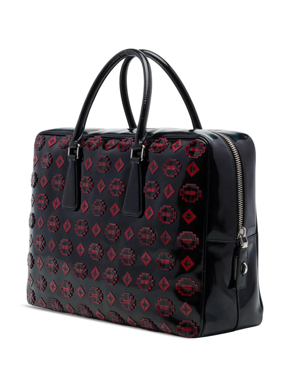 Prada Pre-Owned 2013-2026 Spazzolato leren aktetas met geometrische applicatie Zwart