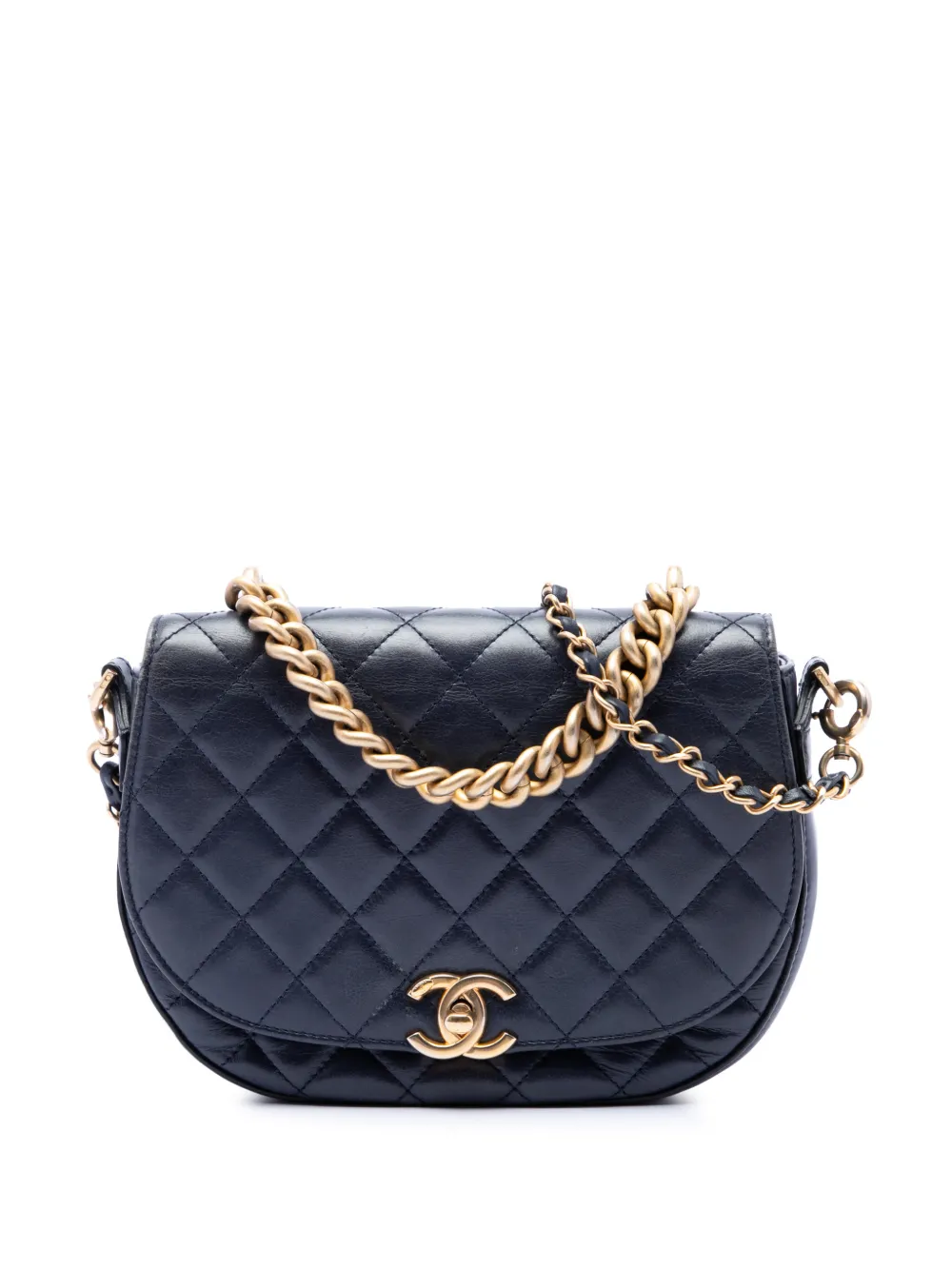 CHANEL Pre-Owned 2017-2018 CC Quilted Lambskin Chain Handle Half Moon Flap satchel - Blu