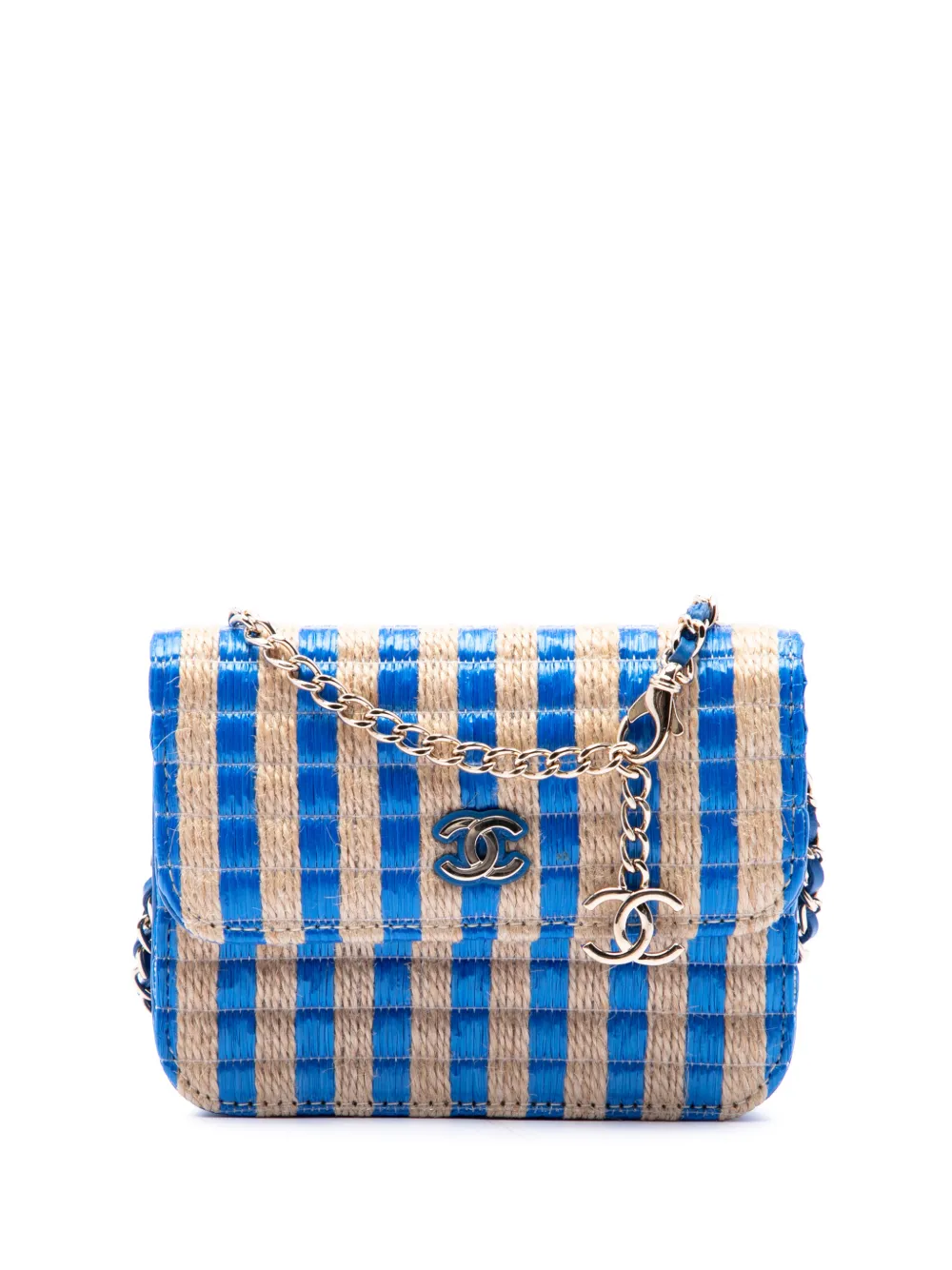 CHANEL Pre-Owned 2020 CC Raffia and Jute Striped belt bag - Blu