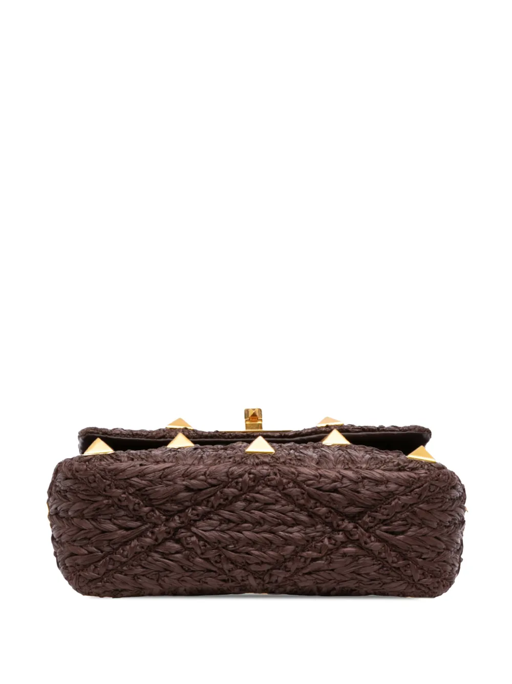 Pre-owned Valentino Garavani 2018-2026 Medium Raffia Roman Stud Satchel In Brown
