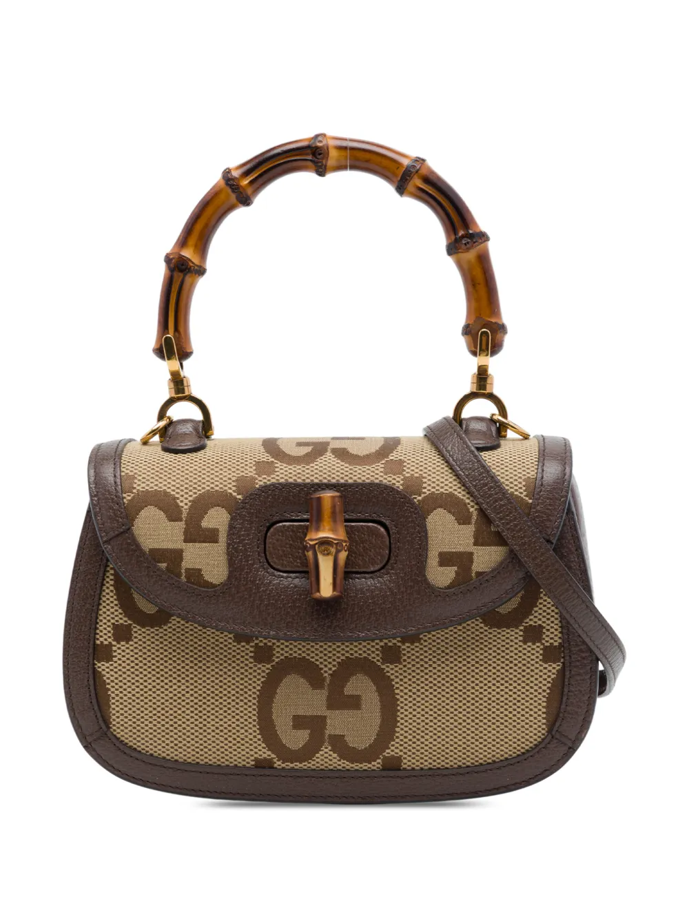 Gucci Pre-Owned 2016-2026 Small Jumbo GG Canvas Web Bamboo 1947 Top Handle Bag satchel - Toni neutri