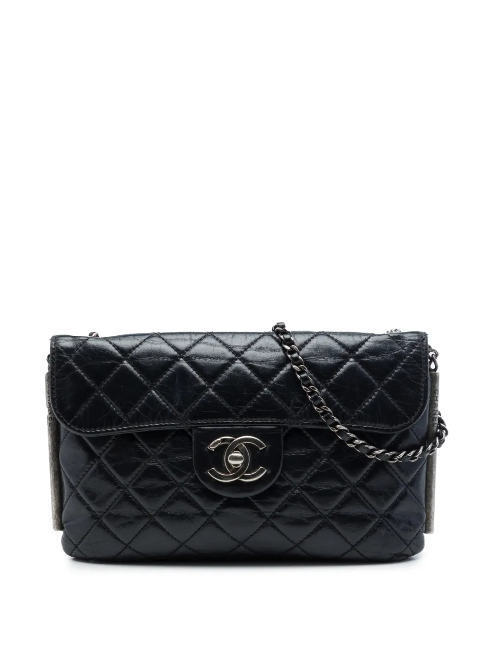 CHANEL Pre-Owned 2013-2014 CC Quilted Aged Calfskin Embossed LAX Flap crossbody bag - Nero