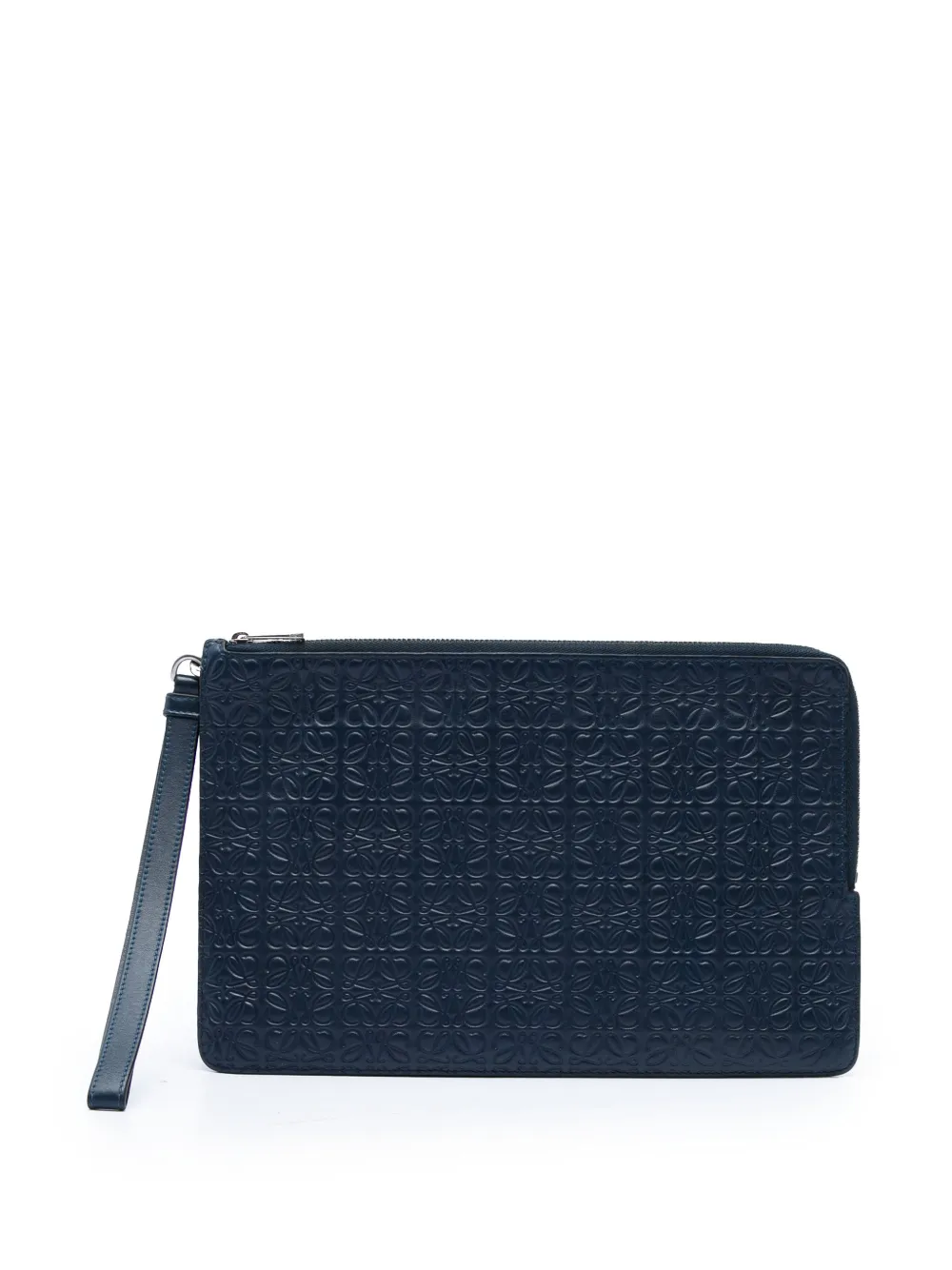 Loewe Pre-Owned 2018 Embossed Anagram Calfskin Repeat Double Flat Pouch clutch bag - Blu