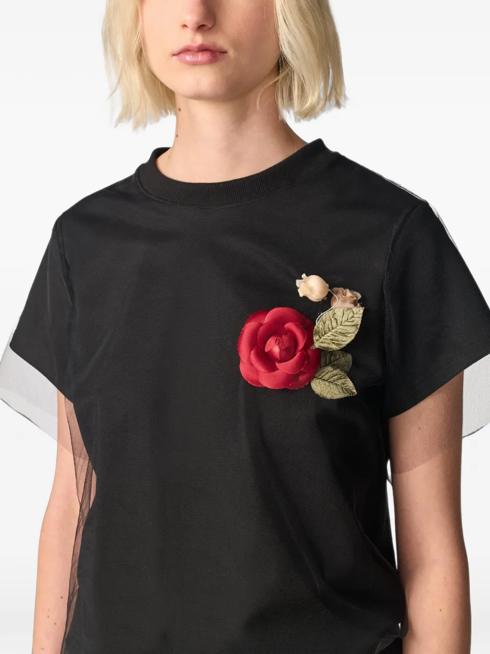 Monse T-shirt met bloemenpatroon en tulen laag Zwart