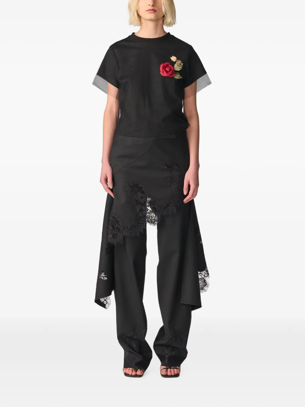 Monse T-shirt met bloemenpatroon en tulen laag Zwart