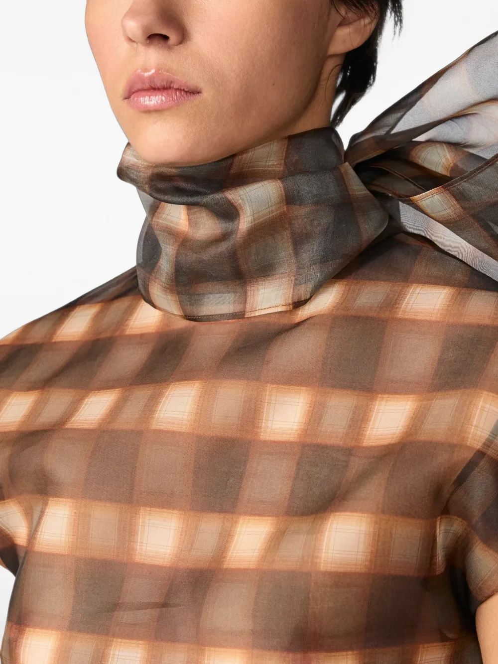 Monse Geruite blouse met gestrikte schouders Bruin