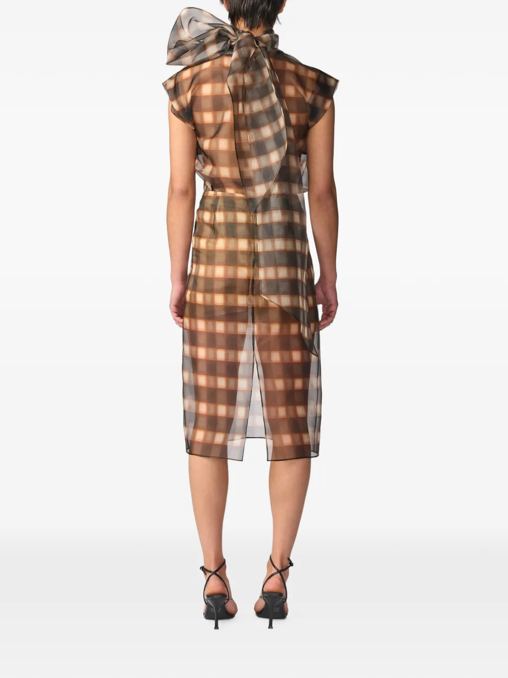 Monse Geruite blouse met gestrikte schouders Bruin