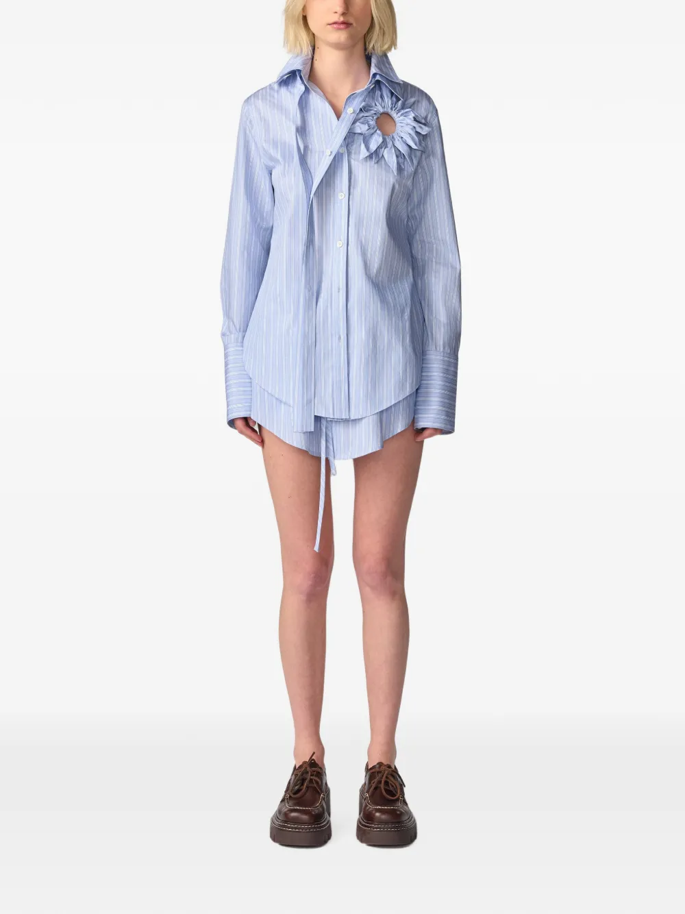 Monse Gestreepte blouse met zonnebloemdetail Blauw