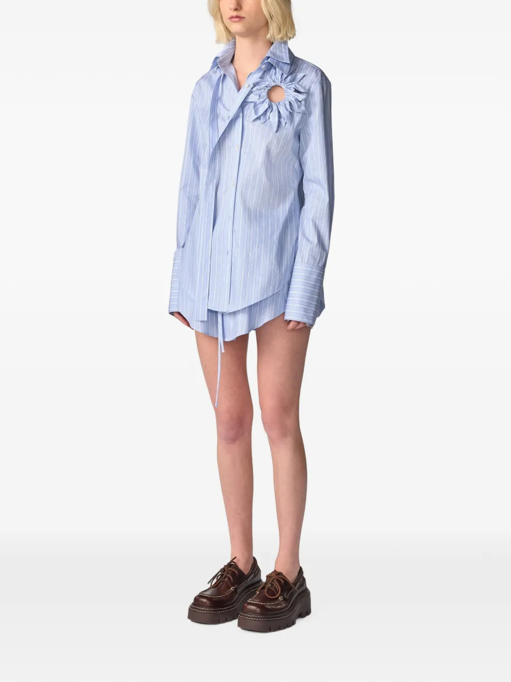 Monse Gestreepte blouse met zonnebloemdetail Blauw