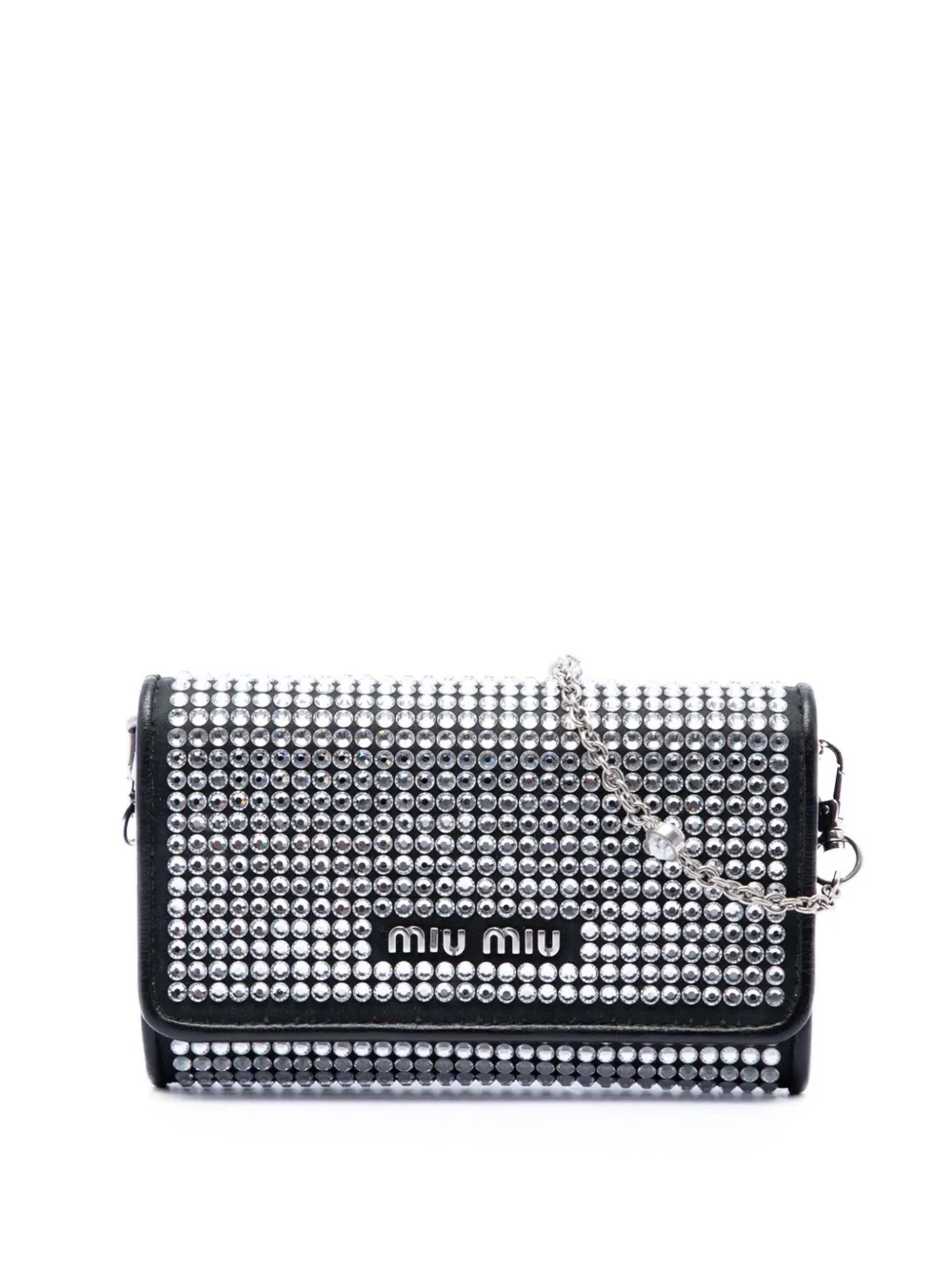 Miu Miu Pre-Owned pochette portefeuille à bandoulière chaîne en cuir nappa doux à ornements en cristal (2012-2026) - Noir