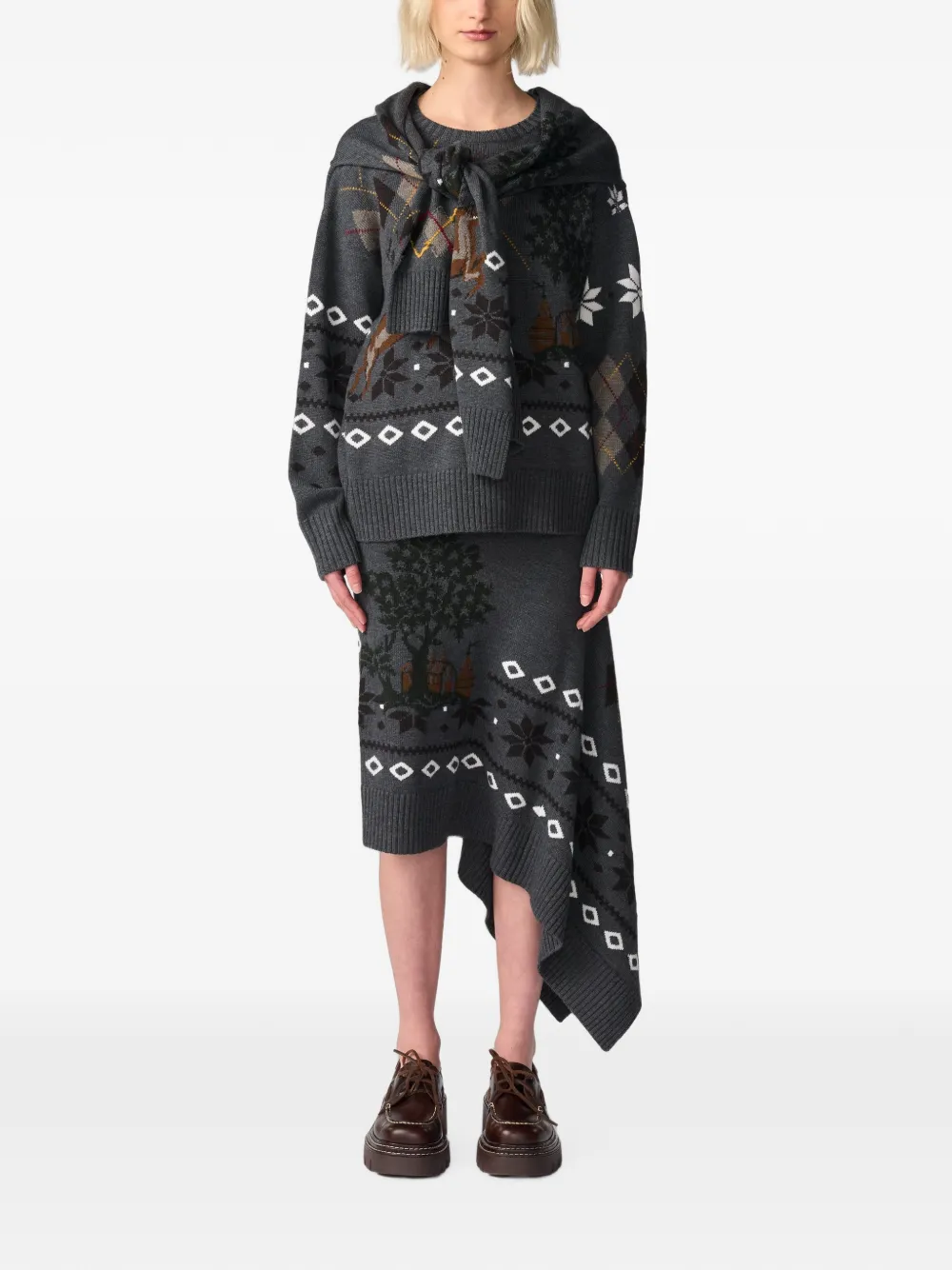 Monse Fair Isle asymmetrische midi-rok Grijs