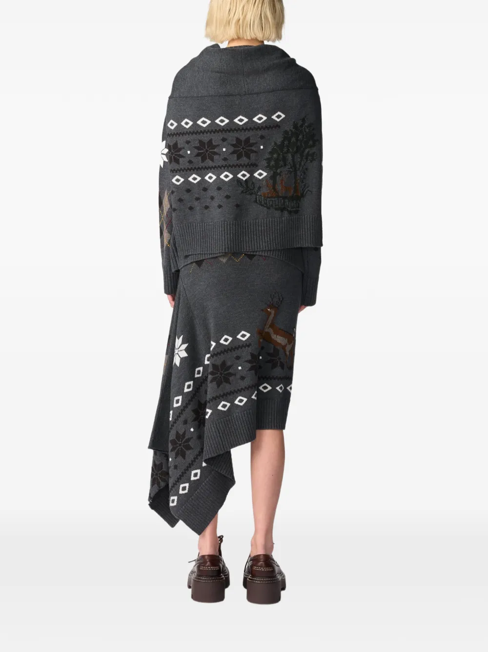 Monse Fair Isle asymmetrische midi-rok Grijs