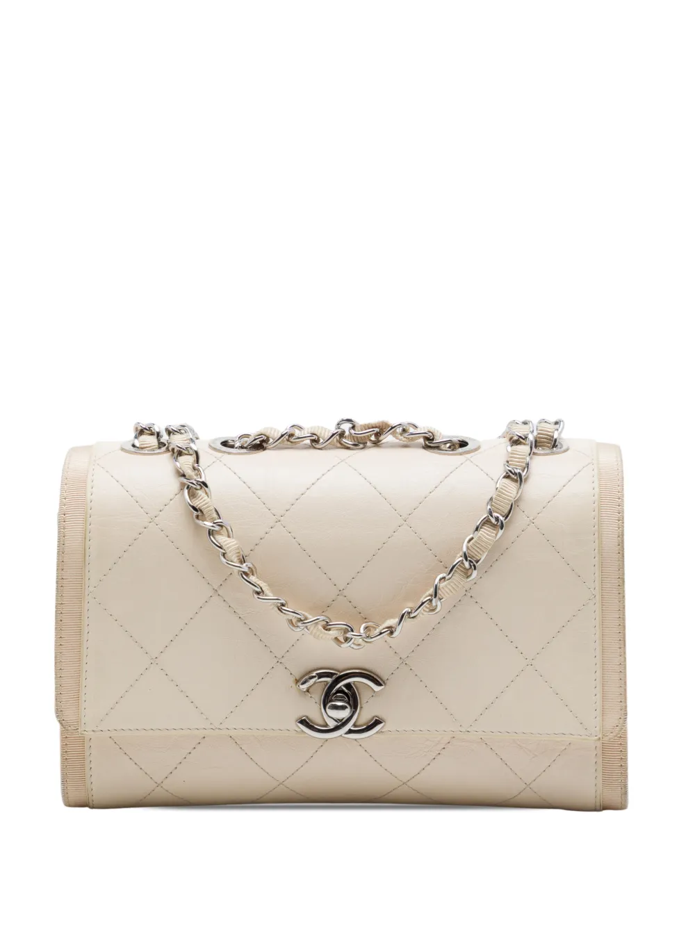 CHANEL Pre-Owned 2018 CC Quilted Crumpled Calfskin and Grosgrain Flap crossbody bag - Braun