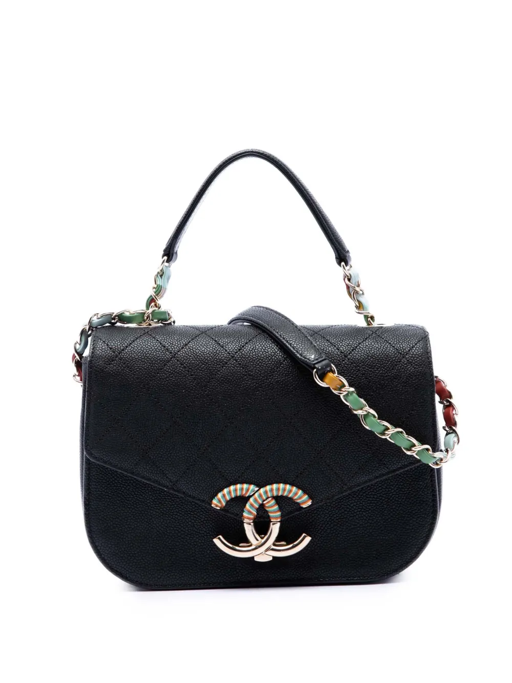 Pre-owned Chanel 2016-2017 Paris Cuba Small Quilted Caviar Thread Around Flap Satchel In Black