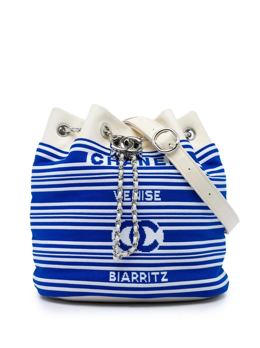 CHANEL Pre-Owned 2019 Venise Biarritz Mixed Fibers and Lambskin Drawstring bucket bag - Blu