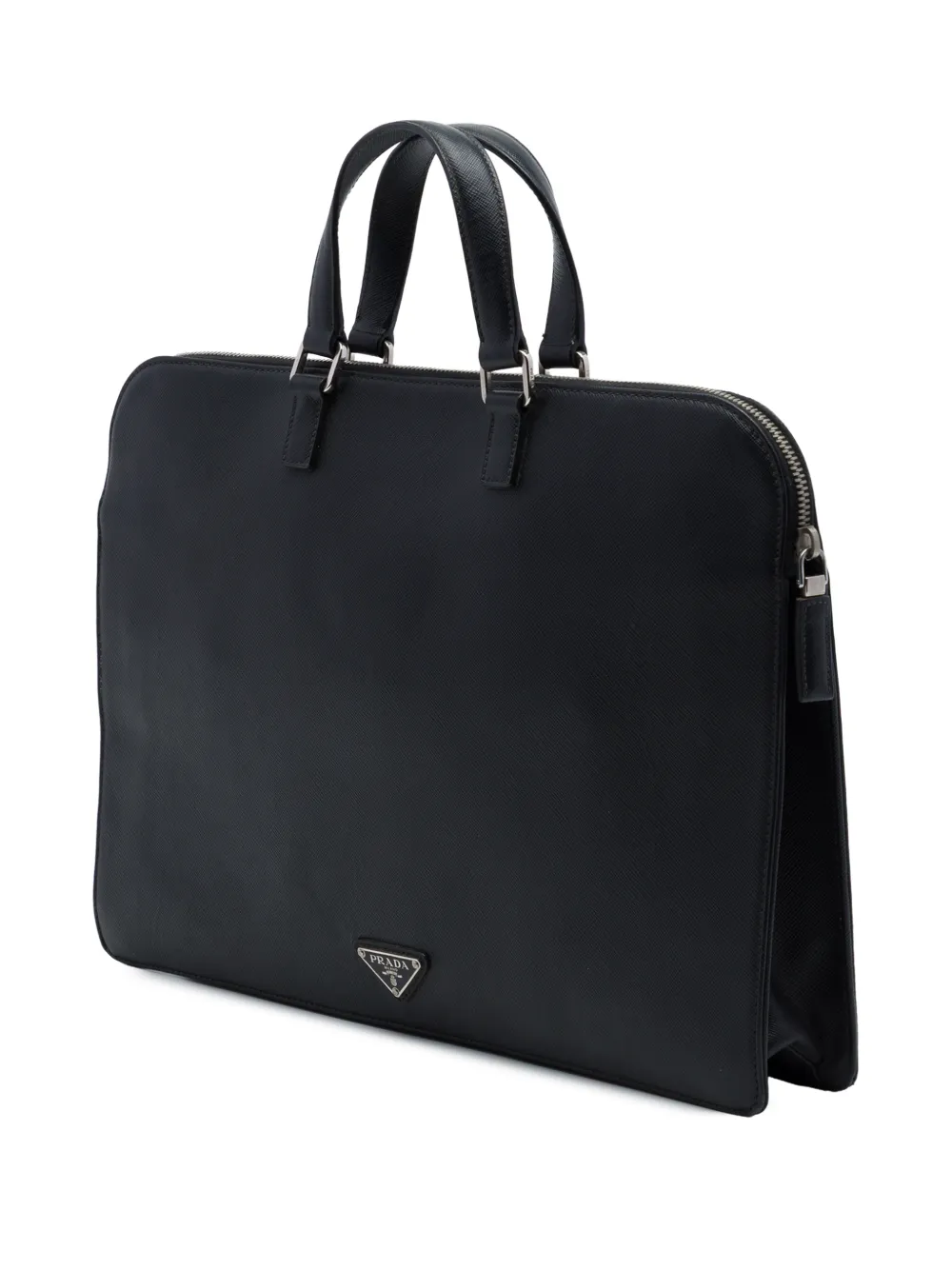 Prada Pre-Owned 2013-2025 Saffiano Cuir Travel tas met rits en zak Zwart