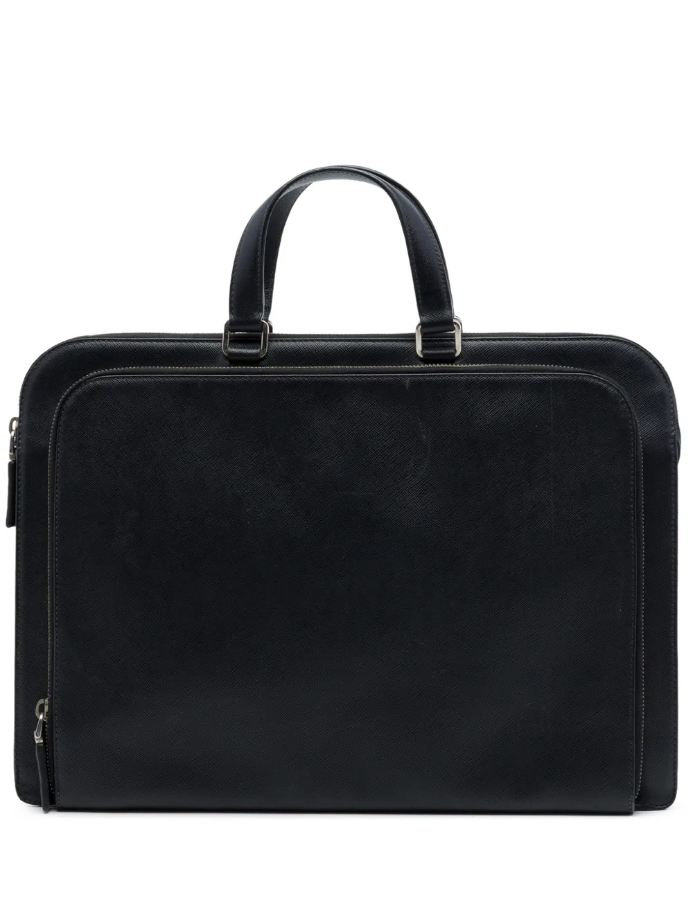 Prada Pre-Owned 2013-2026 Saffiano Cuir Travel Front Zip Pocket Briefcase business bag - Nero