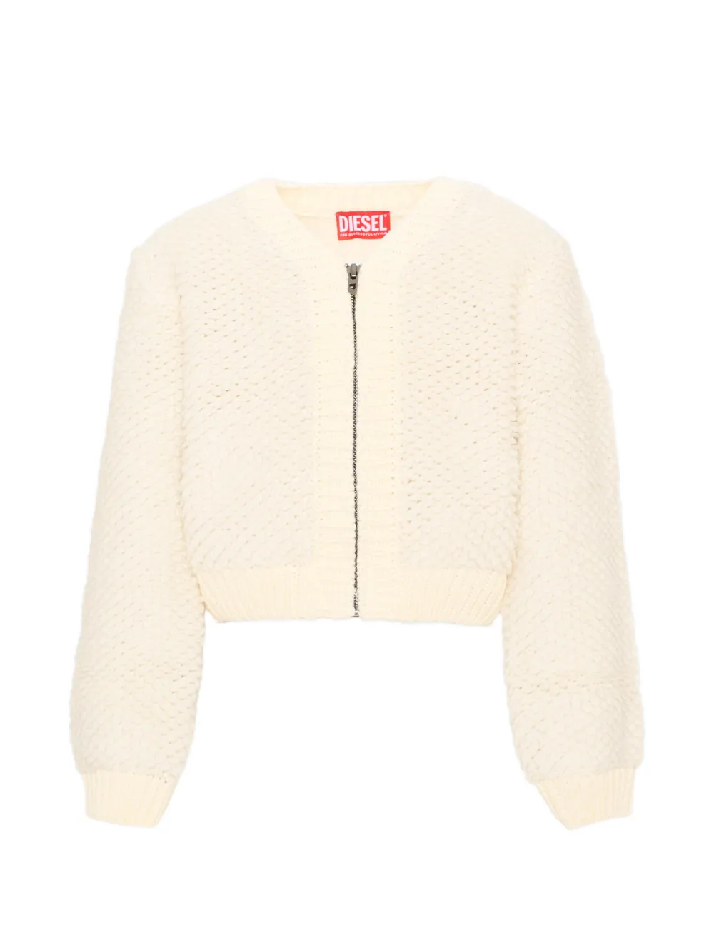 Diesel Kids textured zip-up cardigan - Bianco