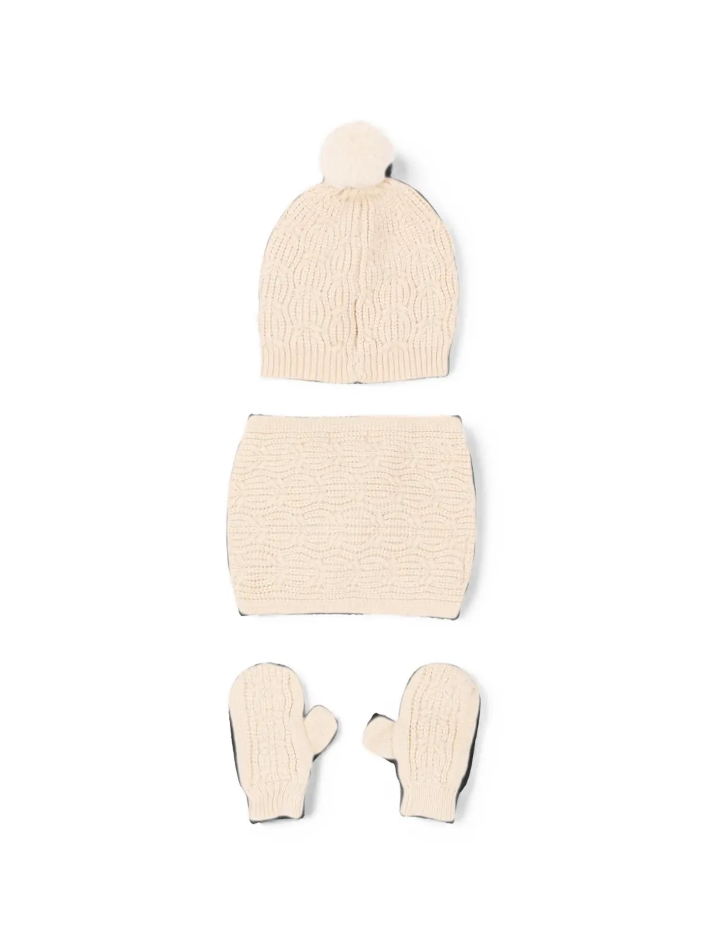Mayoral Drie kabelgebreide accessoires verfraaid met bloemen Beige