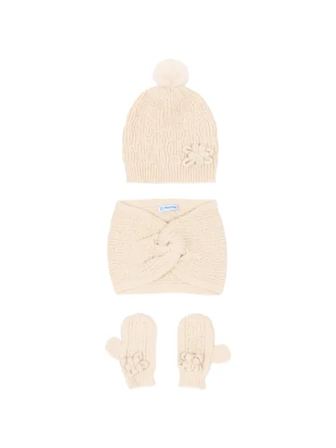 Mayoral flower-embellished cable-knit accessories set (set of three)