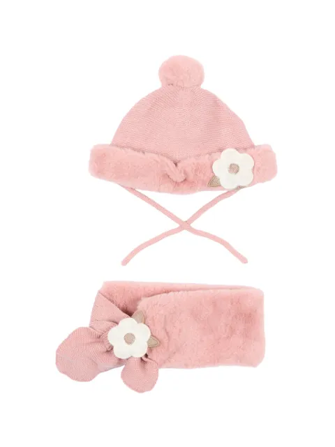 Mayoral faux-fur trim flower-patch beanie hat set (set of two)