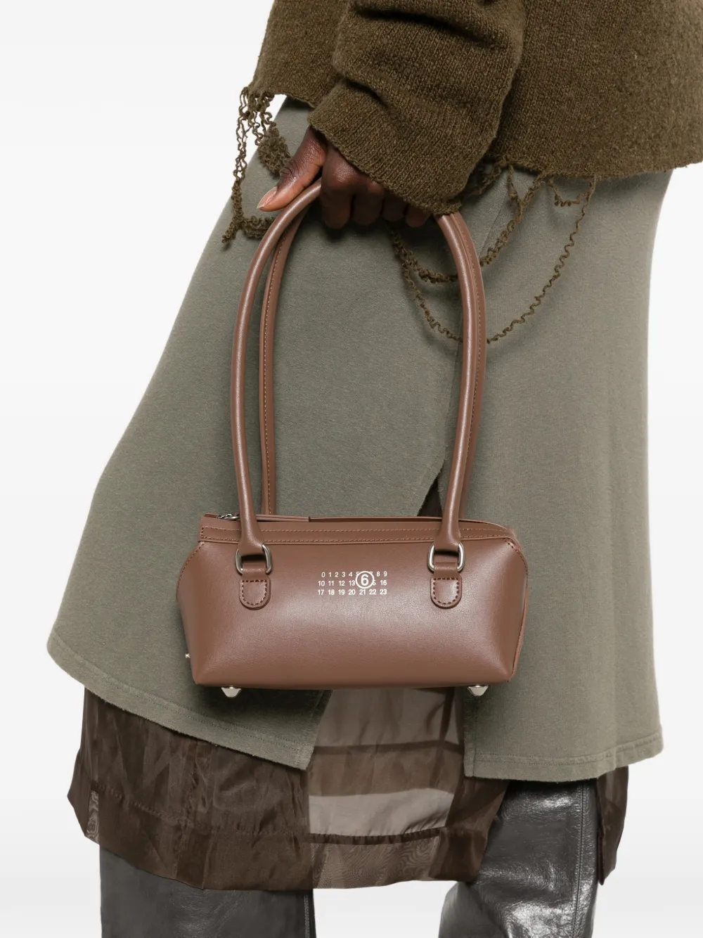 MM6 Maison Margiela Bauletto leren mini-schoudertas met logo-print Bruin