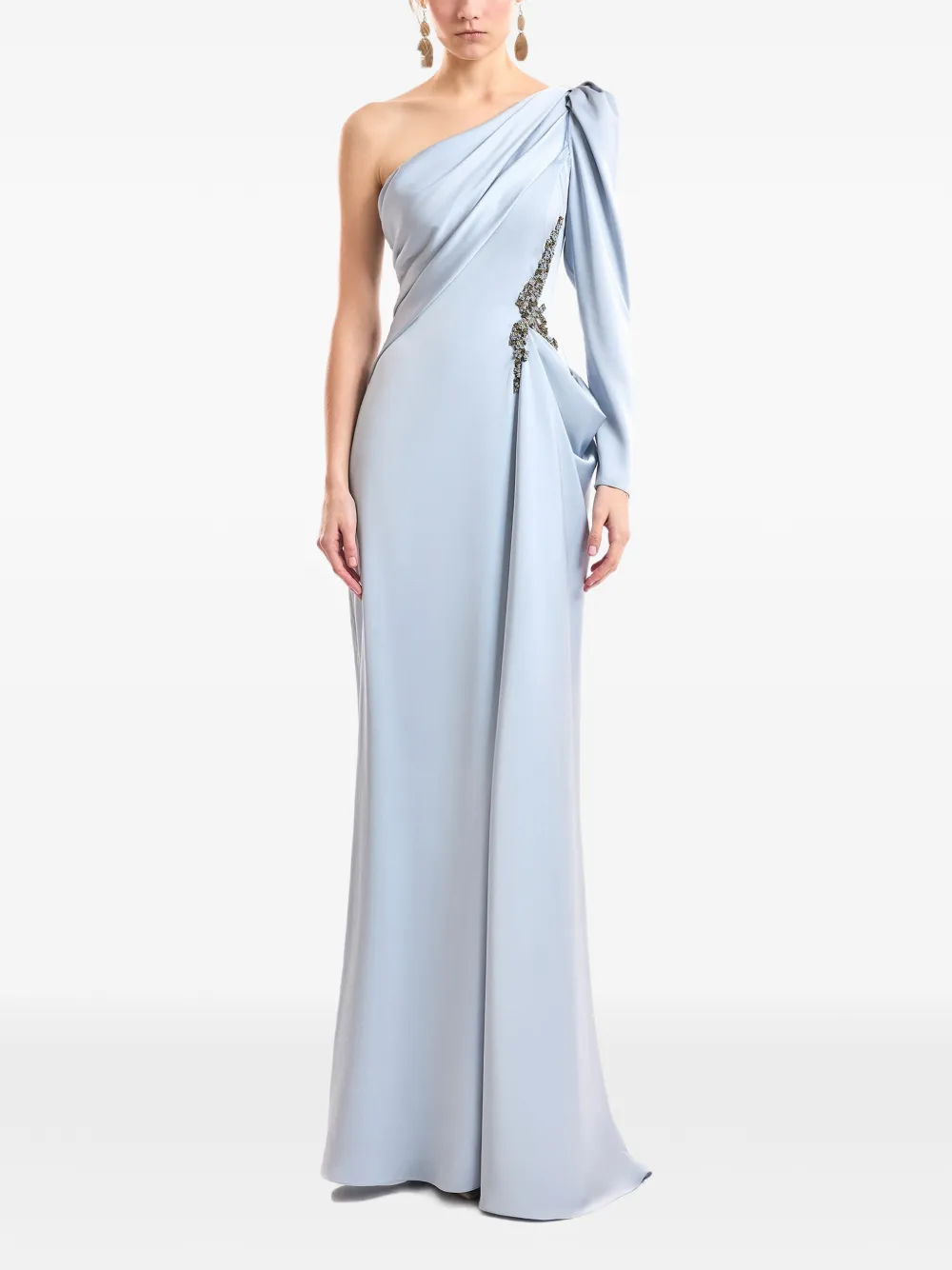 Gemy Maalouf Abito monospalla con perline - Blu