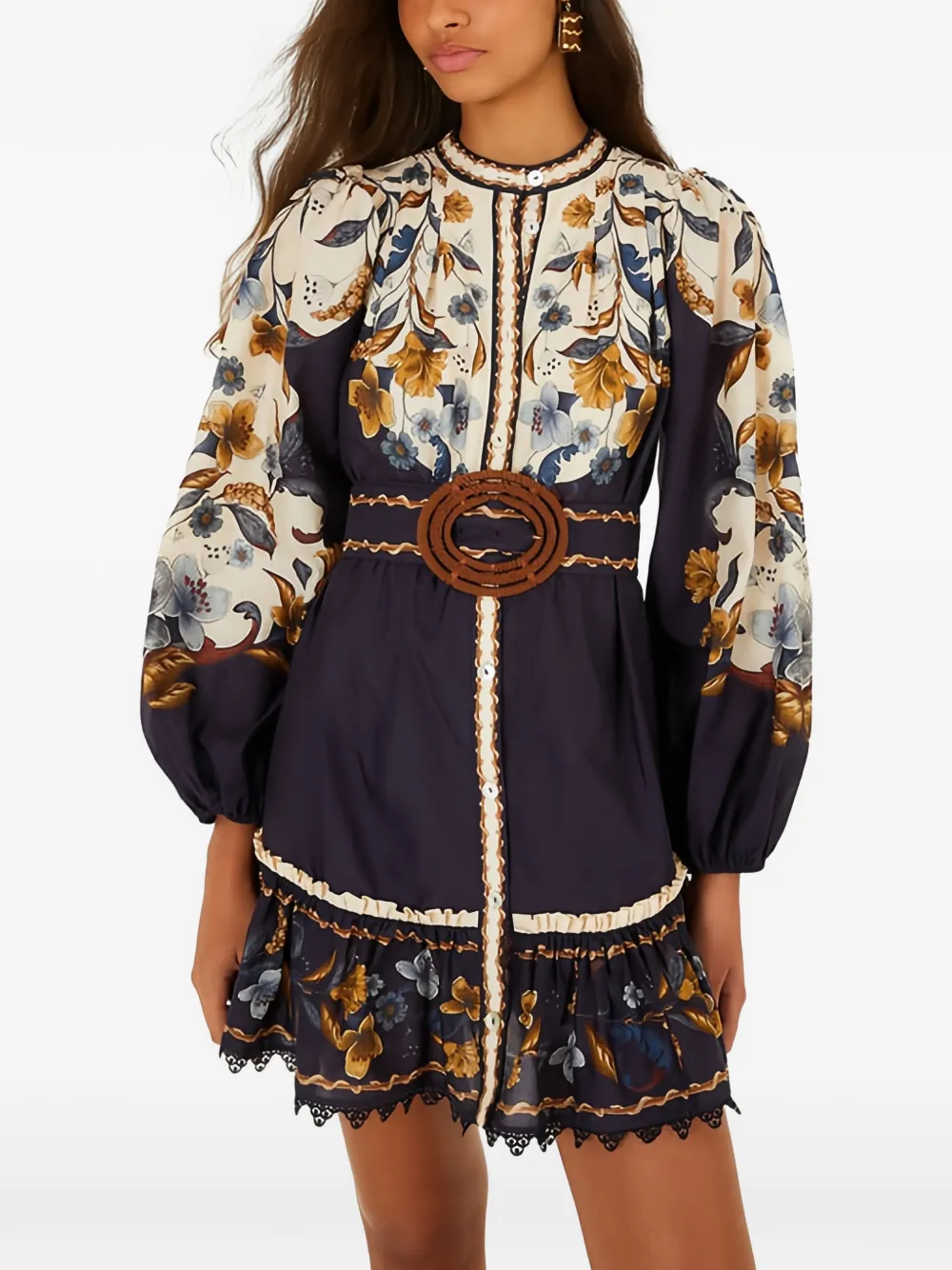 FARM Rio floral-print belted mini dress