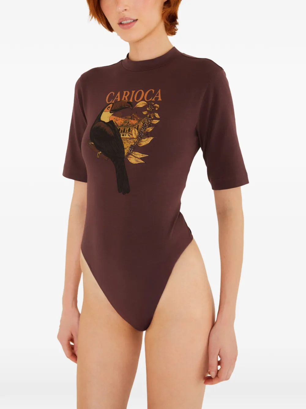 FARM Rio toucan-print short-sleeve bodysuit Bruin