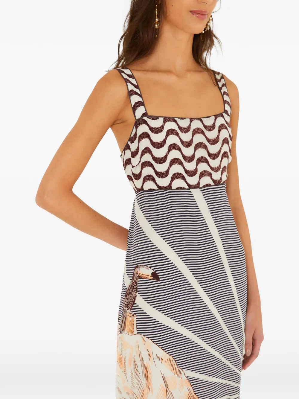 FARM Rio graphic-print square-neck midi dress - Toni neutri
