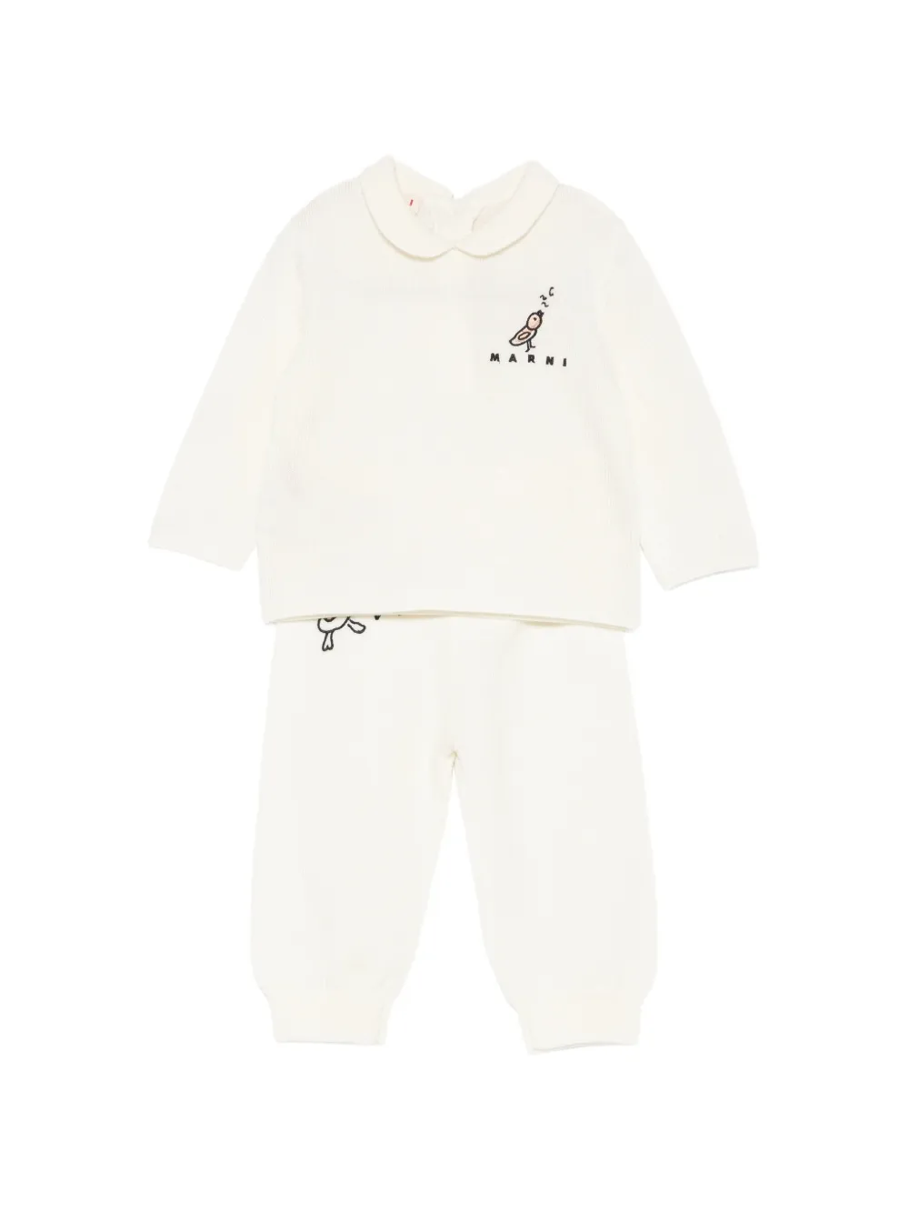 Marni Kids graphic-embroidered Peter Pan-collar tracksuit - Toni neutri