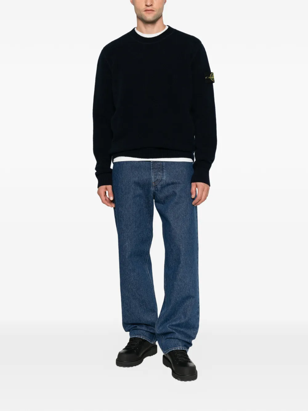 Stone Island logo-patch crew-neck sweater Blauw