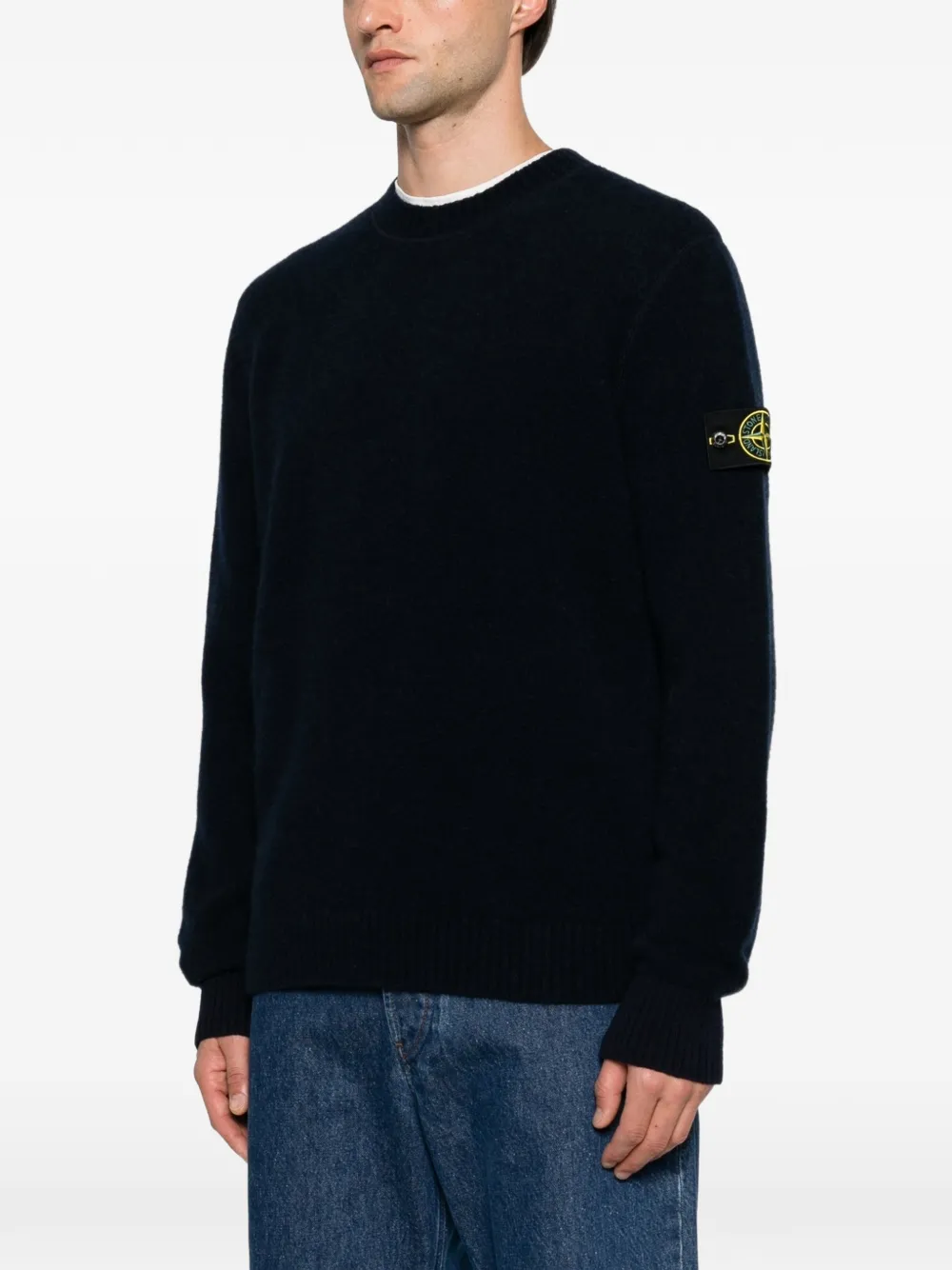 Stone Island logo-patch crew-neck sweater Blauw