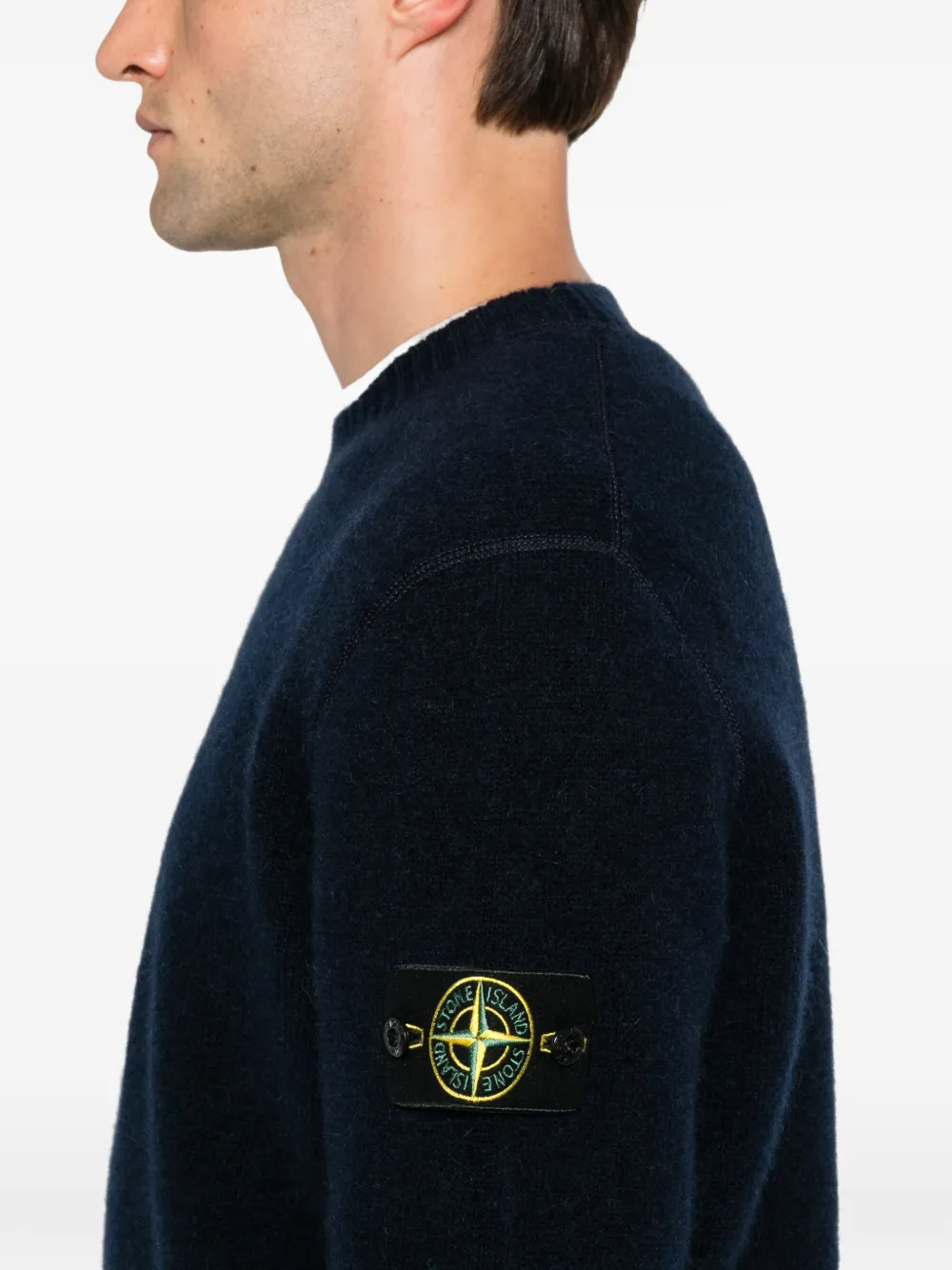 Stone Island logo-patch crew-neck sweater Blauw