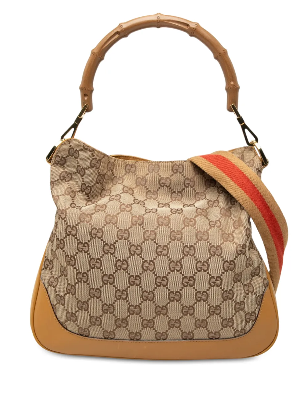 Pre-owned Gucci 2000-2015 Gg Canvas Bamboo Web Satchel In Neutrals