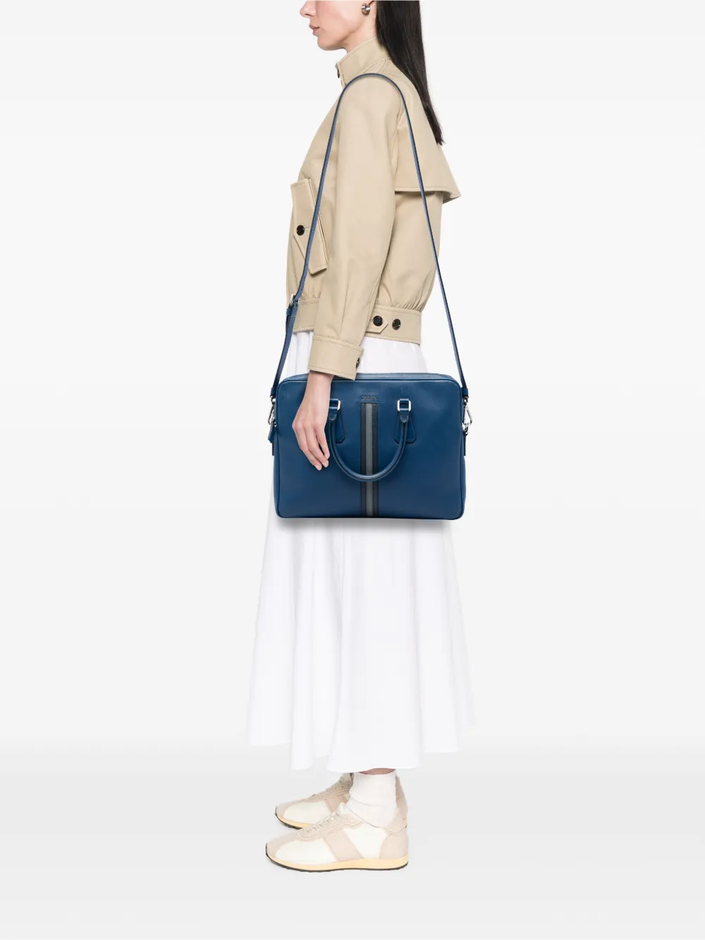 Prada Pre-Owned 2010-2026 Saffiano gestreepte aktetas Blauw