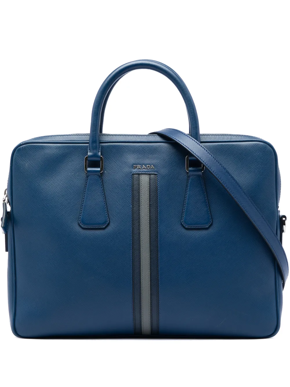 Prada Pre-Owned 2010-2026 Saffiano Striped business bag - Blu