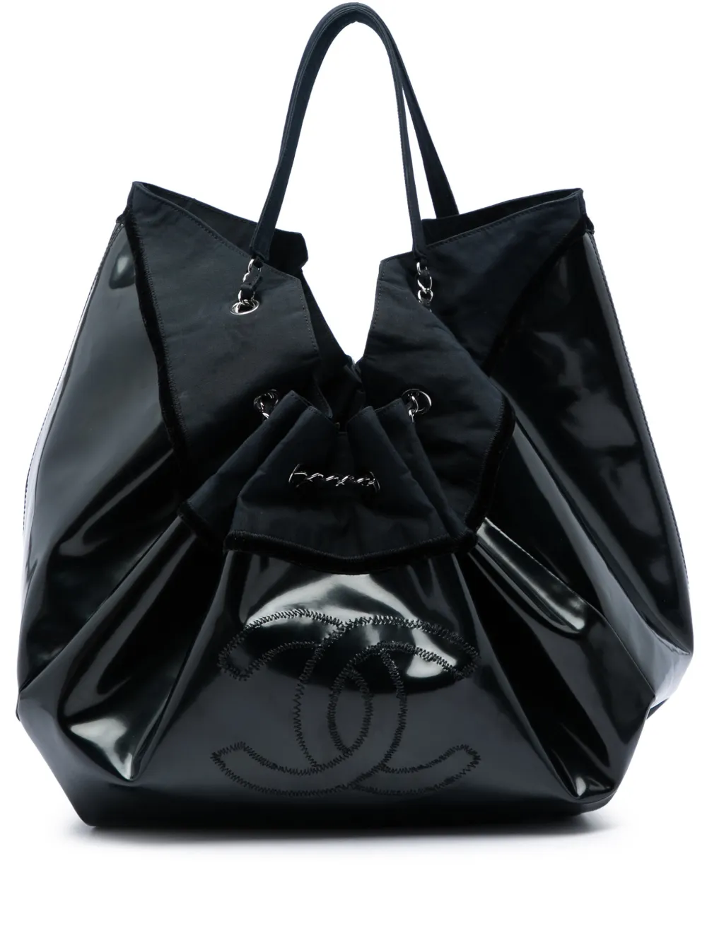CHANEL Pre-Owned 2009-2010 Large Patent Stretch Spirit Cabas tote bag - Nero
