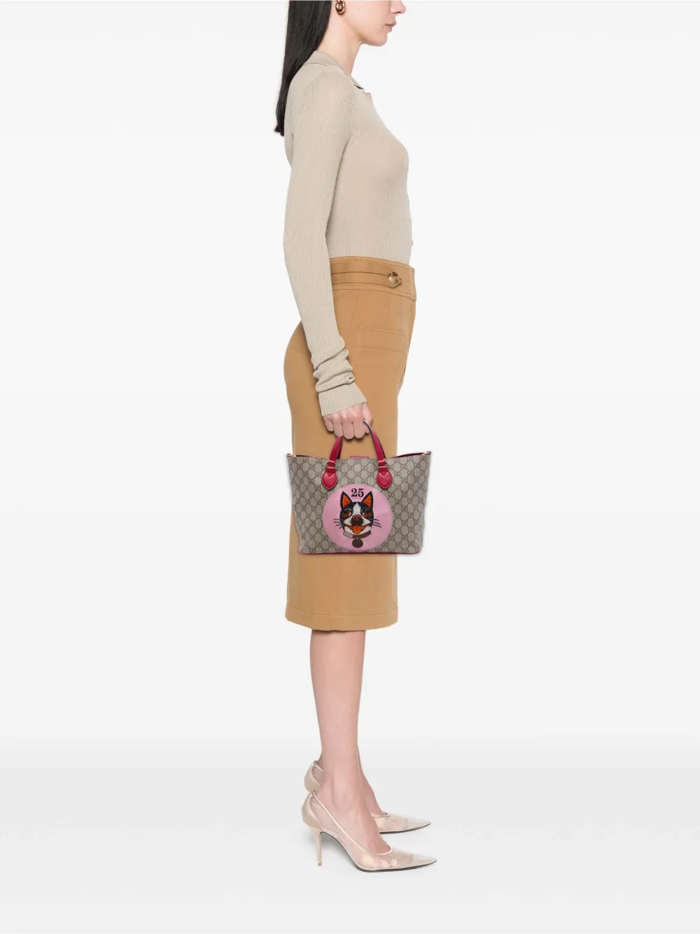 Pre-owned Gucci 2016-2026 Small Gg Supreme Web Bosco Satchel In Neutrals