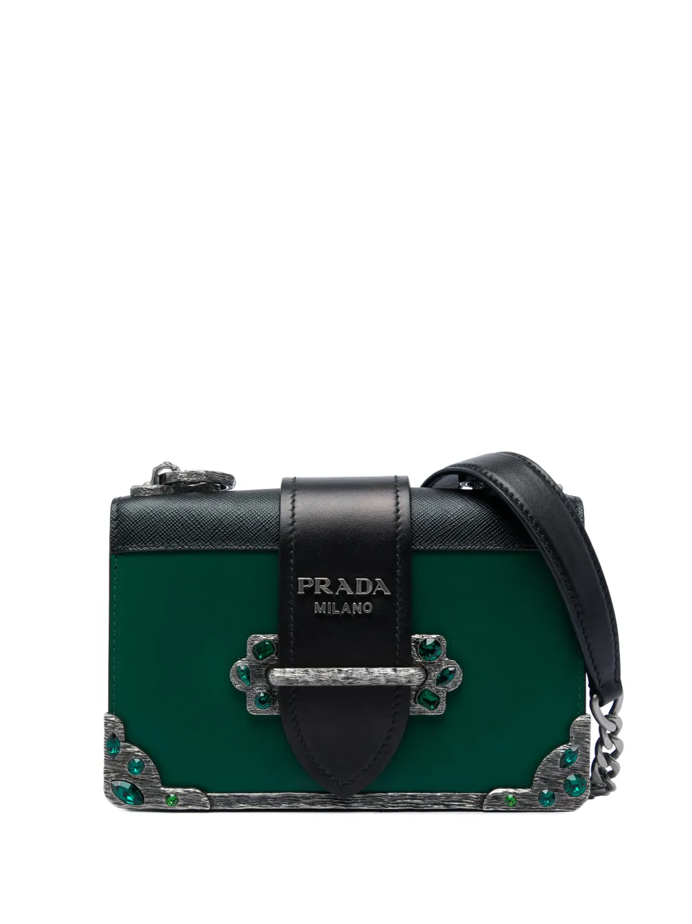 Prada Pre-Owned 2013-2026 Saffiano Trimmed City Calf Crystal Cahier crossbody bag - Nero