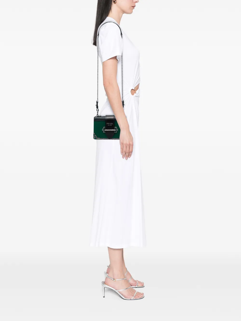 Prada Pre-Owned 2013-2026 Saffiano City Crystal Cahier kalfsleren crossbodytas met afwerkin Zwart